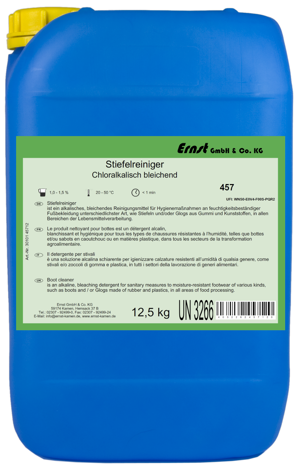 ERNST Stiefelreiniger, Stiefelreiniger alkalisch, aktivchlorhaltig, bleichend  Produktinformation, 12,5 kg Kanister